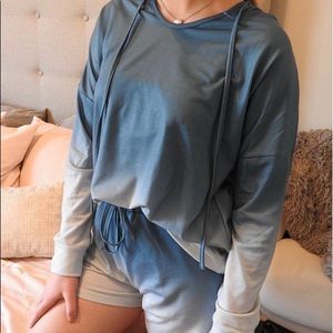 Ombré liquid knit hoodie/shorts loungewear set